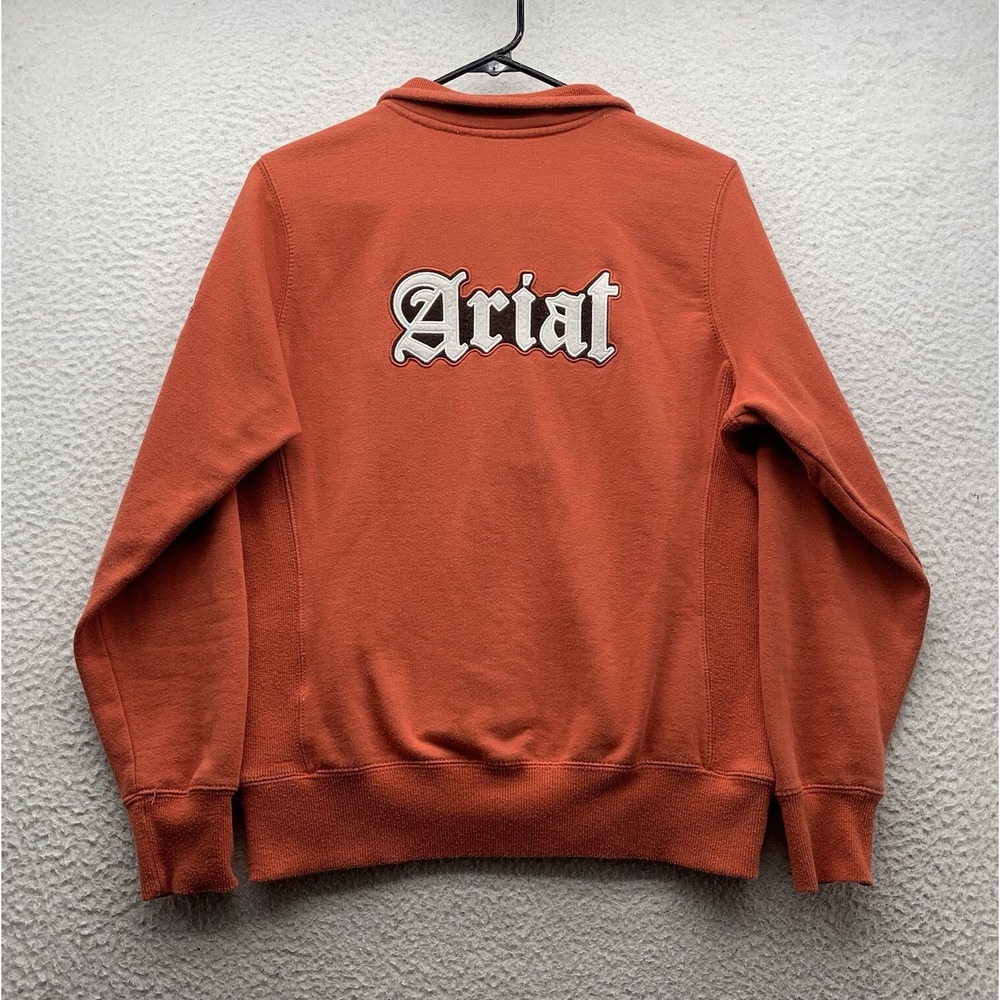 Ariat Sweater Mens Small S Orange T-Snap Collared Spellout Crest Cowboy Western